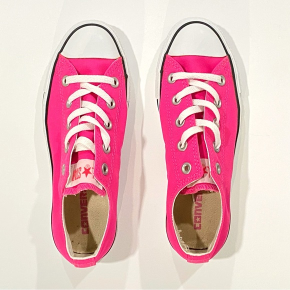 Converse All Star Chuck Taylor low top lace up neon pink canvas sneakers shoes - Picture 2 of 11